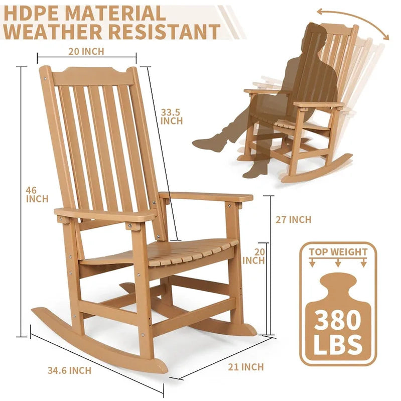Vrakae 2 Pcs Patio All Weather Resistant High Back Rocking Chair