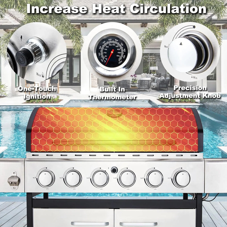 Upgraded 4 Burner Bbq Propane Gas Grill With Cast Iron Grates And Side Stove, 44,000 BTU Stainless Steel Burner Barbecue Grill For Patio