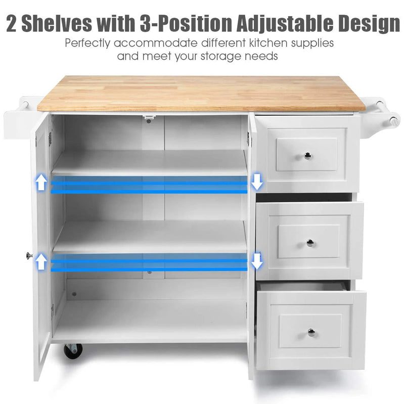 Giantex Kitchen Island Cart, Large Trolley Cart w/Drop-Leaf Tabletop, Large Cabinet, 3 Drawers, Spice Rack, Towel Rack