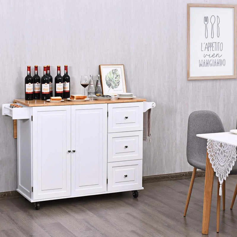 Giantex Kitchen Island Cart, Large Trolley Cart w/Drop-Leaf Tabletop, Large Cabinet, 3 Drawers, Spice Rack, Towel Rack