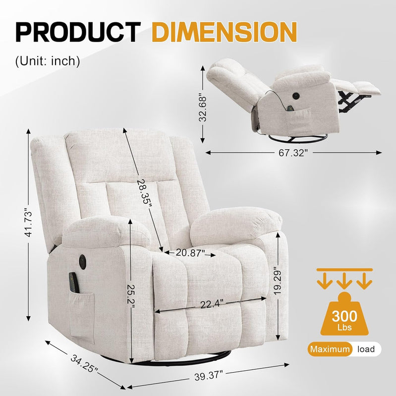 Rocker Recliner Glider Recliner Chairs For Adults 360 Degree Swivel Rocking Chair