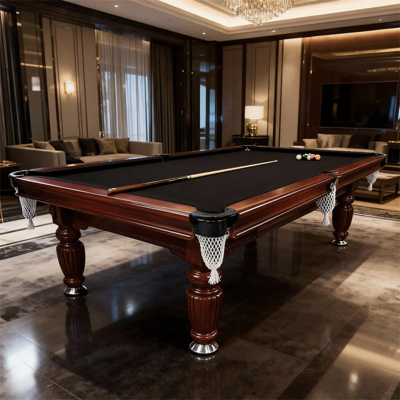 Classic Slate Pool Table With Cues And Balls Set For Home Or Lounge, Walnut Wood, 8 Ft