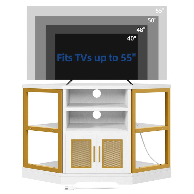 Farmhouse Corner TV Stand Entertainment Center Media Console For TVs Up To 55 With Power Outlet