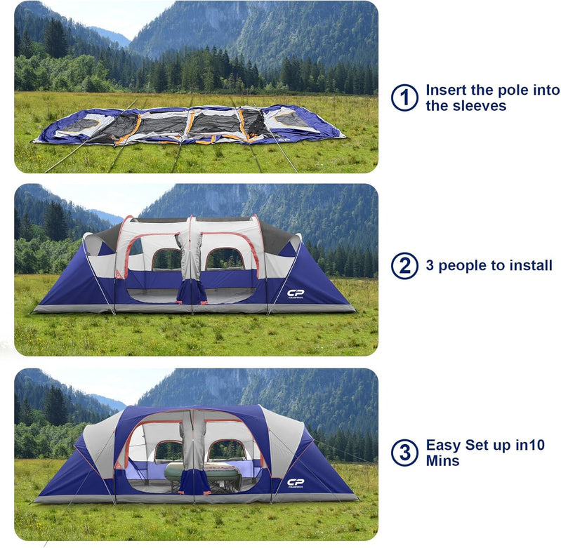 Campros Cp Tent 12-Person-Camping-Tents, 3 Room Family Tents, Waterproof Windproof Family Tent With Top Rainfly, 6 Large Mesh Windows, Bag-20