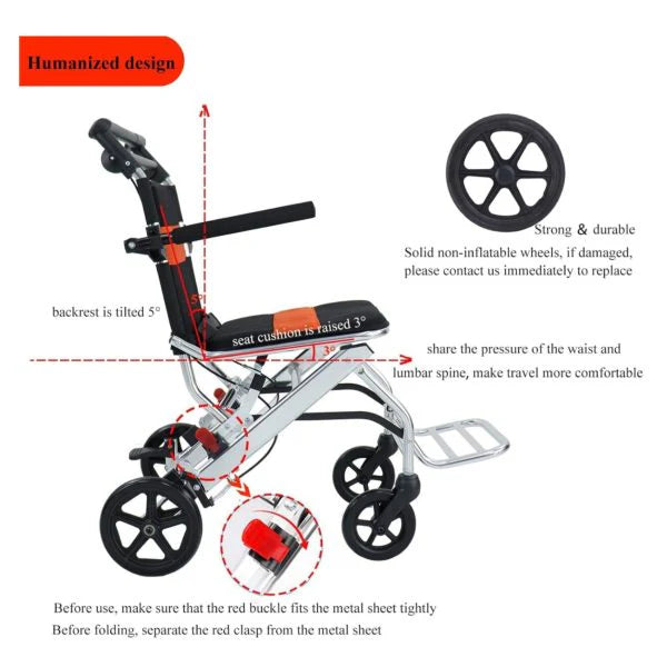 Ultra-Light Portable Folding Wheelchair, Travel-Friendly With Handbrake, 220 Lbs Capacity, Ideal For Elderly And Children