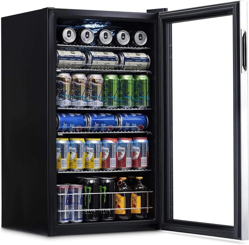 Beverage Refrigerator Cooler, 126 Cans Free Standing With Right Hinge Glass Door, Mini Fridge Beverage Organizer For Beer, Wine, Soda