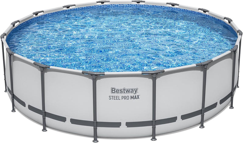 Steel Pro MAX 14 Ft. x 48 In. Round Metal Frame Above Ground Outdoor Swimming Pool Set With 1,000 Filter Pump, Ladder, And Cover, Gray