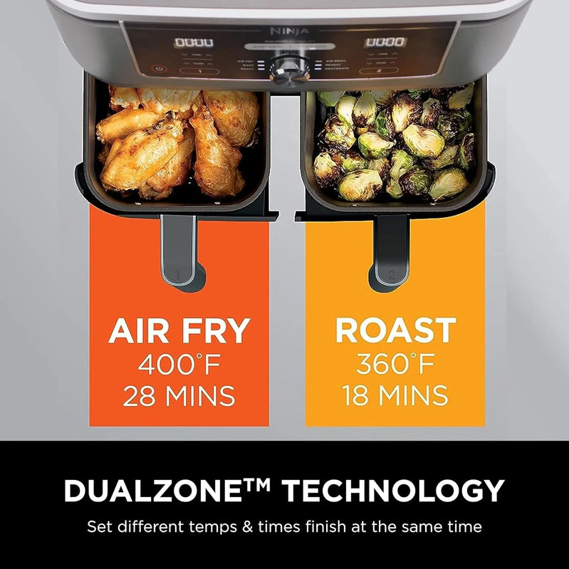 Ninja Foodi 10QT 6-in-1 DualZone Smart XL Air Fryer, 2 Independent 5QT Baskets, Smart Cook Thermometer, Match Cook, Smart Finish, Air Fry, DZ550