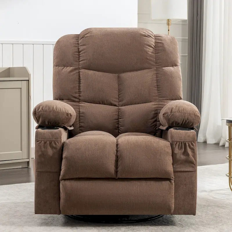 Grey Oversized Recliner With Heat And Massage, 150 Recline, 30 Rocking, USB Charging, And 2 Cup Holders
