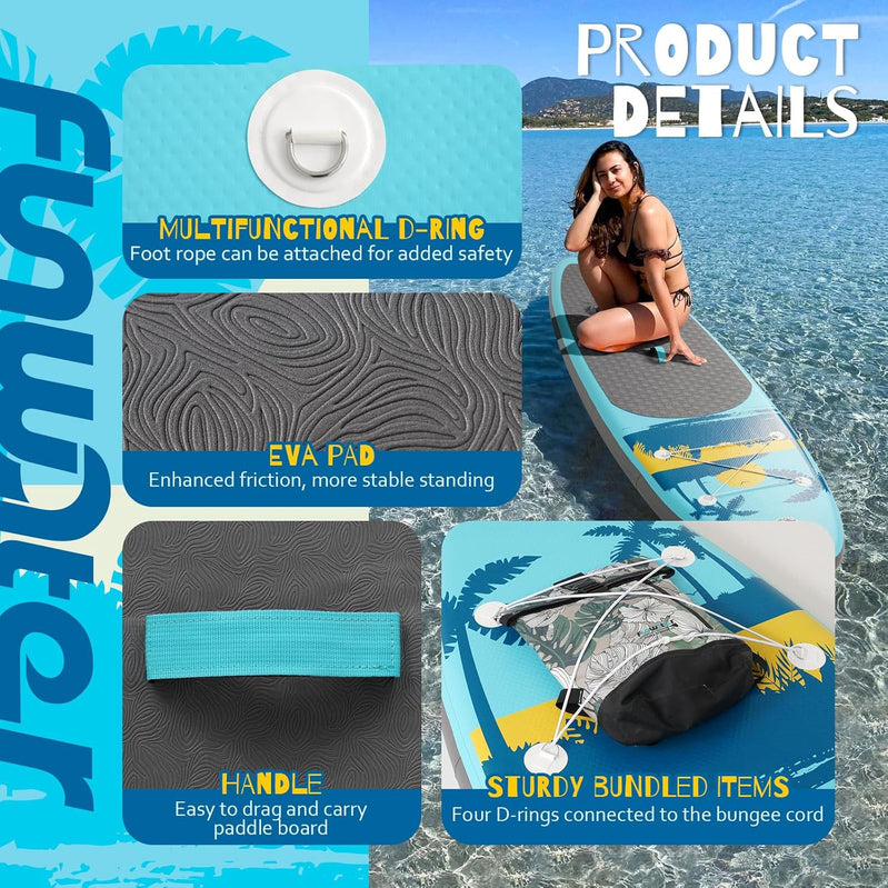FunWater Inflatable Stand Up Paddle Board With Premium Sup Paddle Accessories, Non-Slip EVA Deck, 11'/10'6' Paddle