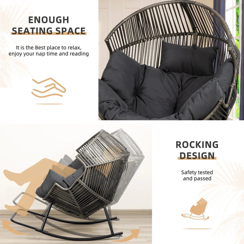 Walsunny Egg Chairs Outdoor Patio Wicker Oversized Egg Shell Lounger Lawn Chair With Cushion For Indoor Outside Porch Balcony Backyard