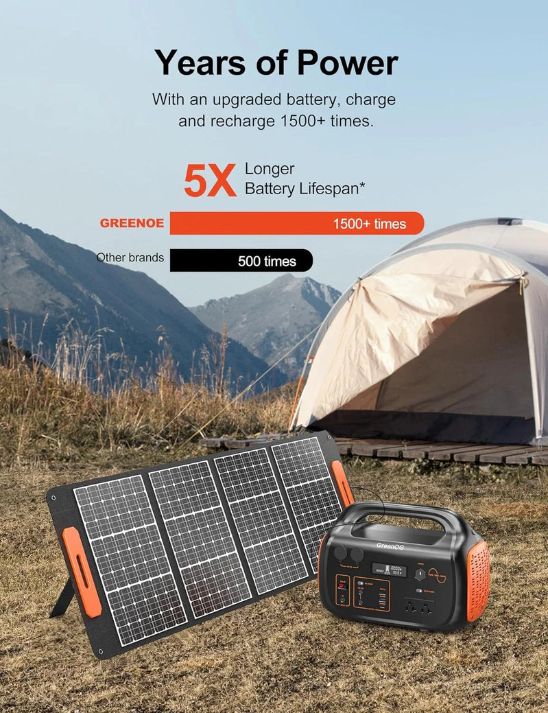 GreenOE Portable Power Station 1000W 1024Wh Solar Powered Generator With 100W Solar Panel