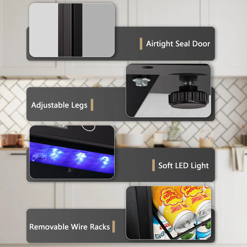 Auseo 126 Can Beverage Refrigerator And Cooler With Glass Door For Home/Office/Bar-Black