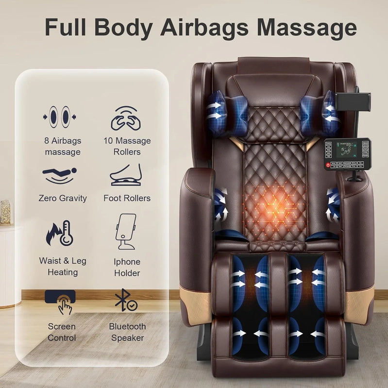 Massage Chair Full Body, Zero Gravity Massage Chair With 10 Fix Rollers, Heating, Foot Massage, Auto Modes, Bluetooth Speaker