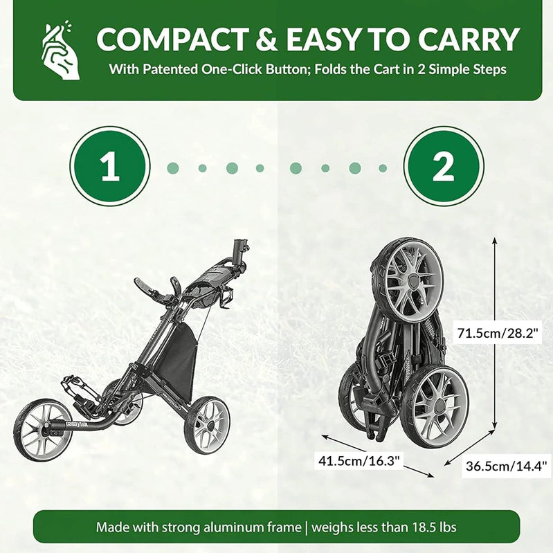 3Wheel Golf Push Cart, Golf Trolley Foldable Collapsible Lightweight Pushcart With Foot Brake, Easy To Open And Close