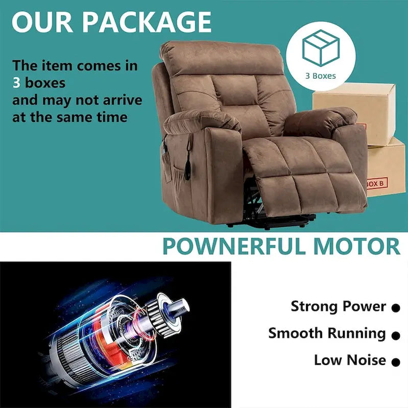 Large Electric Massage Lift Recliner With Heat, Hidden Cup Holder