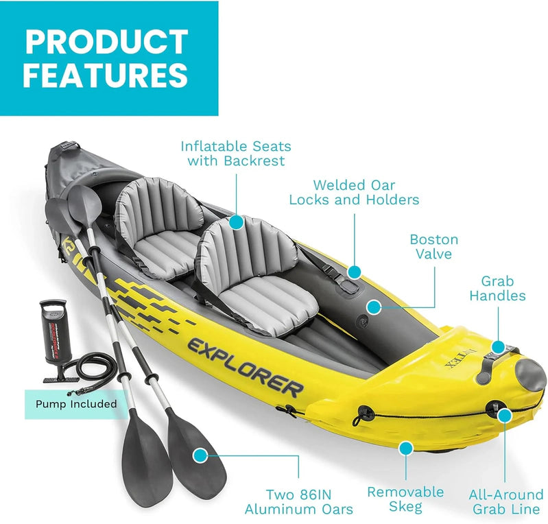 Intex 68307EP Explorer K2 Inflatable Kayak Set, Includes Deluxe 86 In. Aluminum Oars And High