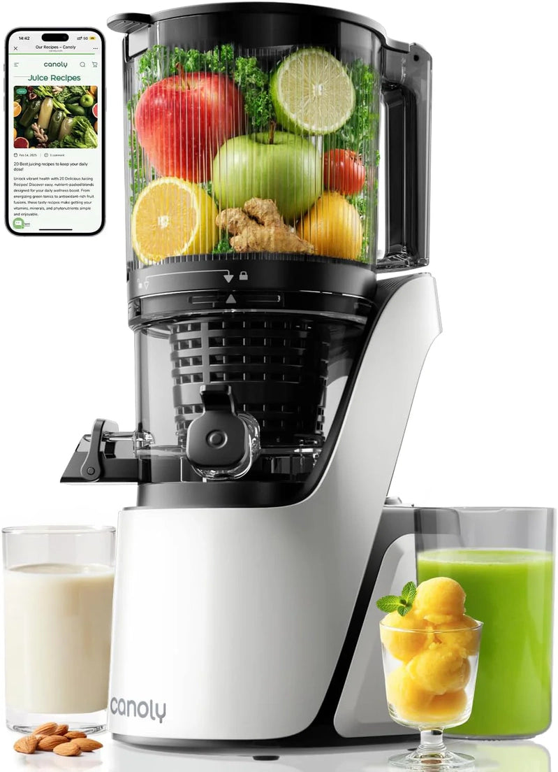 Canoly C16 Cold Press Juicer 6 In. Extra Wide Feed Chute 3-in-1 Strainers AC Brushless Motor