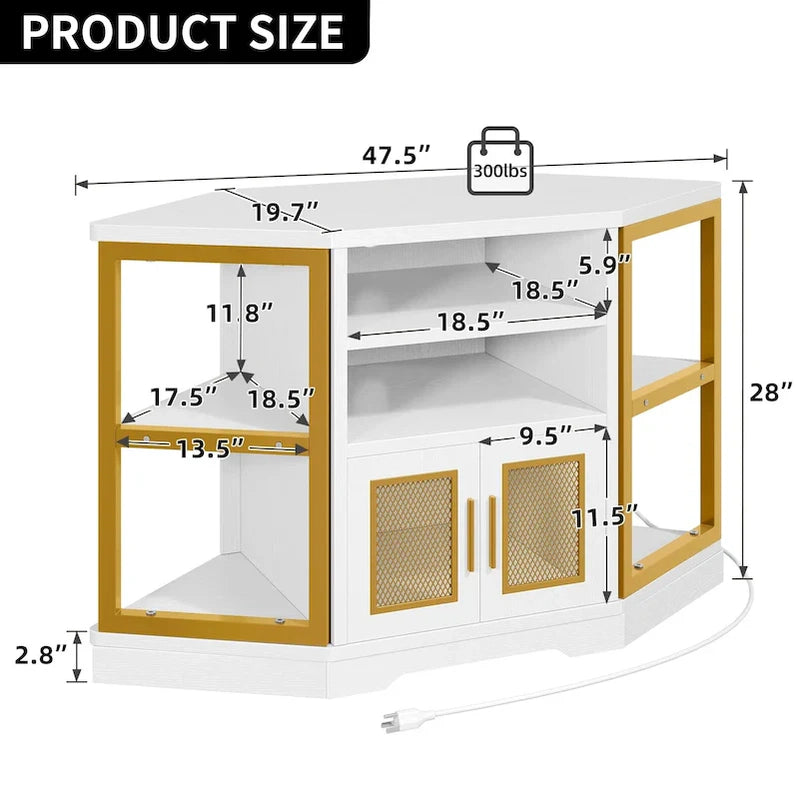 Farmhouse Corner TV Stand Entertainment Center Media Console For TVs Up To 55 With Power Outlet