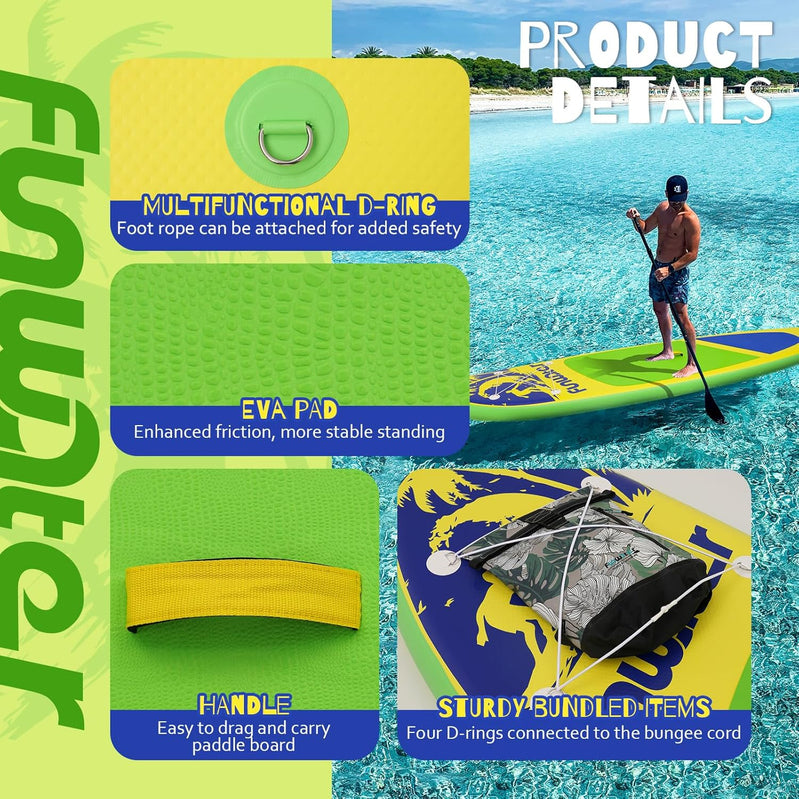 FunWater Inflatable Stand Up Paddle Board With Premium Sup Paddle Accessories, Non-Slip EVA Deck, 11'/10'6' Paddle