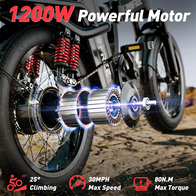 T1 Electric Bike For Adults 1200W Motor, 31MPH, 48V 20Ah Folding E-Bike