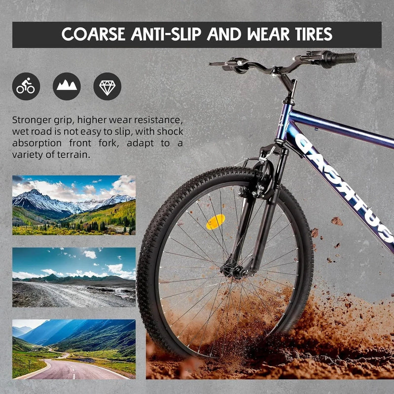 Outroad 26 In. Mountain Bike, 21-Speed/High-Carbon Steel/Aviation Grade Frame, Dual Disc/V Brake