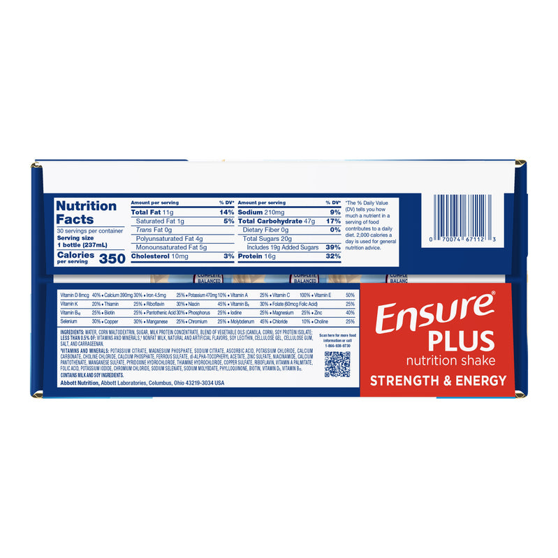 Ensure Plus Nutrition Shake, Vanilla, 8 Fl. Oz, 30-pack