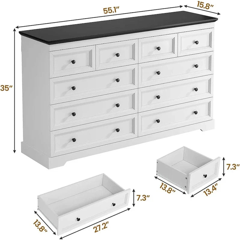10 Drawers Dresser 55 Large Drawers Wood Dressers And Chest Of Drawers