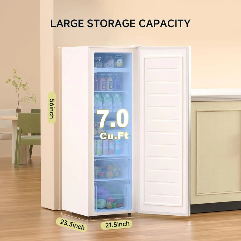 Bangson Upright Freezer, 7.0 Cu. Ft. Stand Up Freezer, Convertible Upright Freezer/Refrigerator, Single Door For Kitchen, Garage, Office