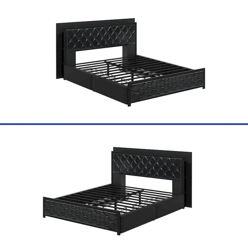 Moasis Queen Size PU Bed Frame LED Upholstered Platform Bed Frame