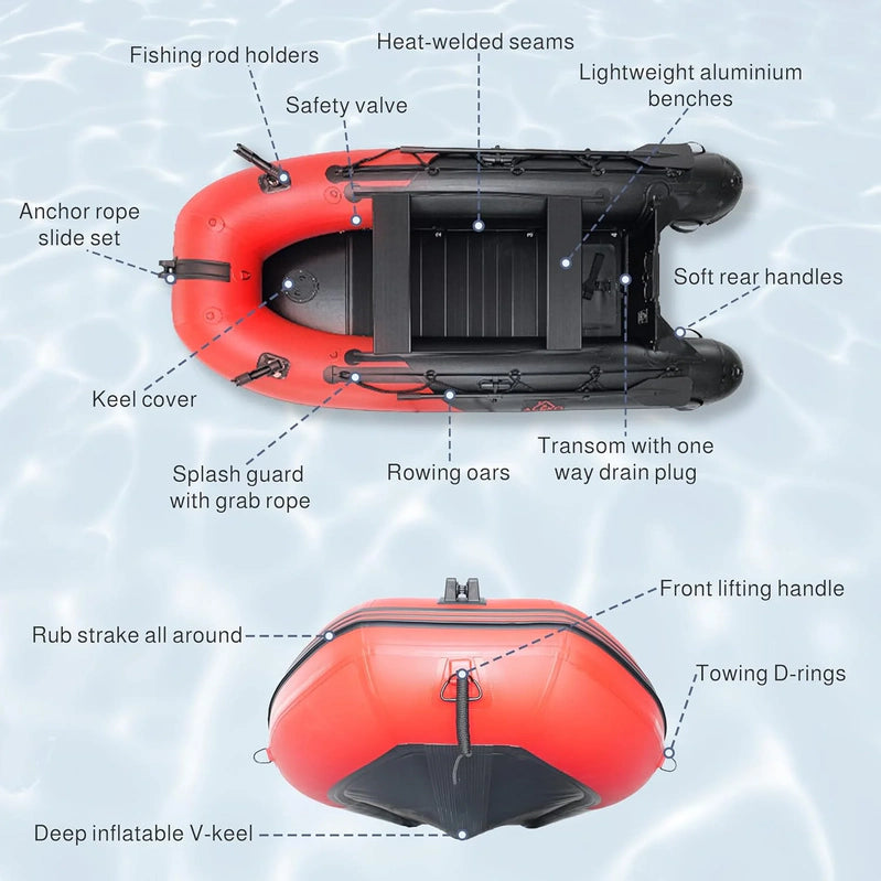 Inflatable Boat, Yacht Dinghy Tender Raft, Multi Person Fishing Boat, Aluminum Floor Oars, Fishing Rod Holders, Heavy-Duty PVC, 2024 Model
