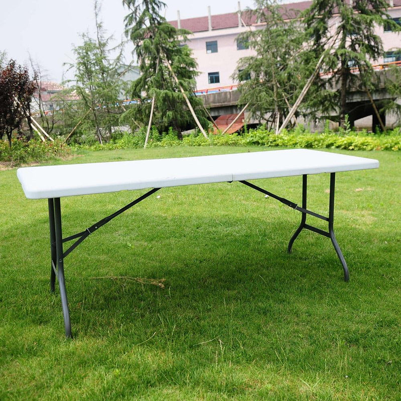 Ktaxon 6 Ft. White Folding Table And 10 Pack Folding Chairs Black, Plastic Table And Chair Set