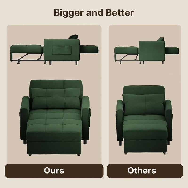 Sofa Bed Chair 3-in-1 Convertible Pullout Single Sleeper Chair Bed Spacious Multifunctional Sofa