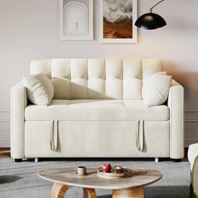 3-in-1 Convertible Sofa Bed, 55 In. Sleeper Sofa With Pull-Out Bed, Cat-Scratch-Proof Fabric Futon Couch With Adjustable Backrest And Side Pocket