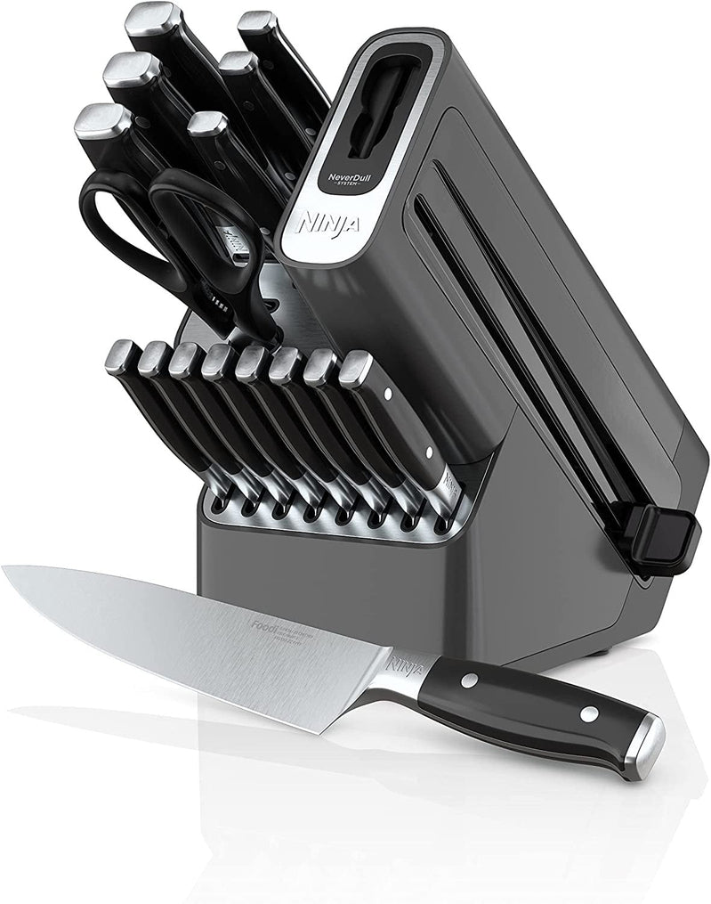 Ninja K32017 Foodi NeverDull 17 Piece Premium Knife System Block Set With Built-In Sharpener, Stainless Steel/Black