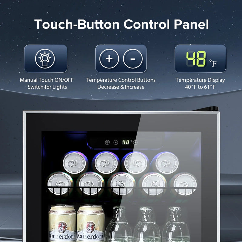 Auseo 126 Can Beverage Refrigerator And Cooler With Glass Door For Home/Office/Bar-Black