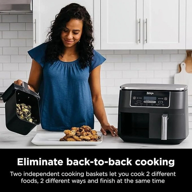 Ninja DZ201 Foodi 8 Quart 6-in-1 DualZone 2-Basket Air Fryer With 2 Independent Frying Baskets, Match Cook And Smart Finish To Roast, Broil