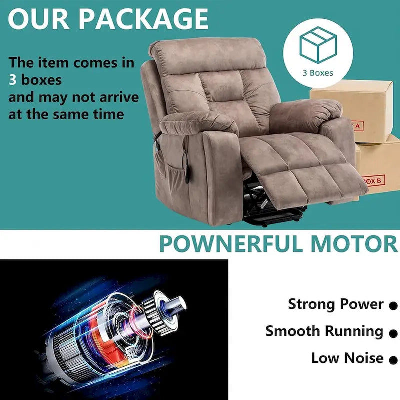 Large Electric Massage Lift Recliner With Heat, Hidden Cup Holder