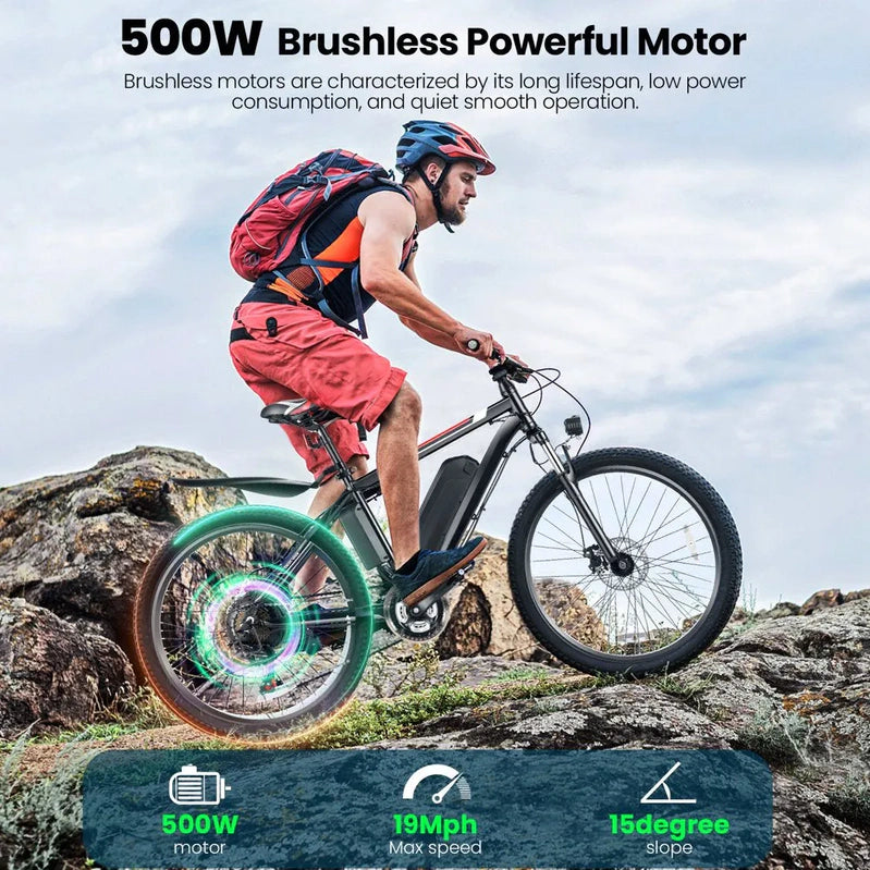 500W Electric Bike 26 In. Electric Bicycle For Adults With Cruise Control System Ebike
