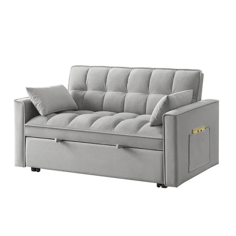 4 in1 Loveseat Sofa Bed With Armrests And Storage Pockets, Multi-Function Tufted Pull-Out Sofa Bed With Adjustable Backrest