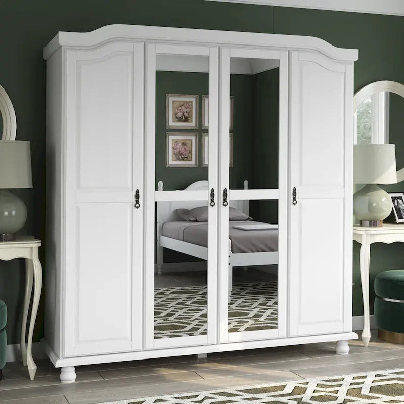 Palace Imports 100% Solid Wood Kyle 4-Door Wardrobe Armoire With Solid Wood Or Mirrored Doors