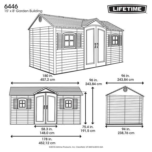 Side Entrance, 4.57 M W x 2.44 M D, Plastic Tool Shed