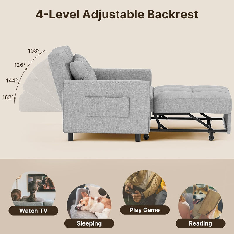 Sofa Bed Chair 3-in-1 Convertible Pullout Single Sleeper Chair Bed Spacious Multifunctional Sofa