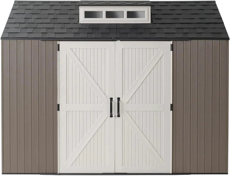Rubbermaid Resin Garden Shed With Floor, 2.13 x 2.13 M, Weatherproof, Grey, For Storing Garden Tools, Lawnmowers, Bicycles And Pool Accessories