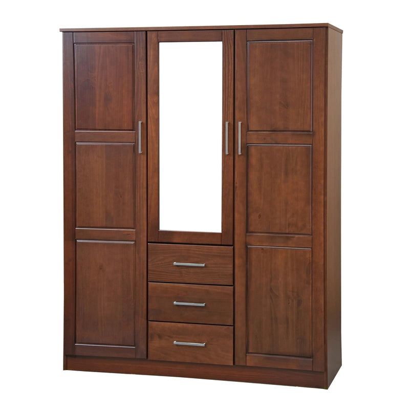Palace Imports 100% Solid Wood Cosmo 3-Door Wardrobe Armoire With Solid Wood Or Mirrored Doors