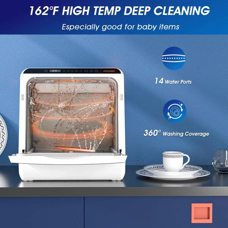 Portable Countertop Dishwasher With 5-Liter Built-In Water Tank And Air-Dry Function, 5 Washing Programs