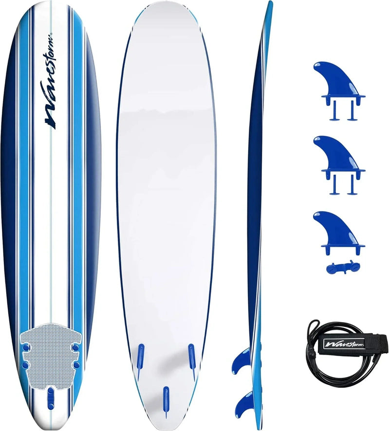 Wavestorm 8 Ft. Classic Surfboard//Foam Wax Free Soft Top Longboard For Adults And Kids Of All Levels Of Surfing
