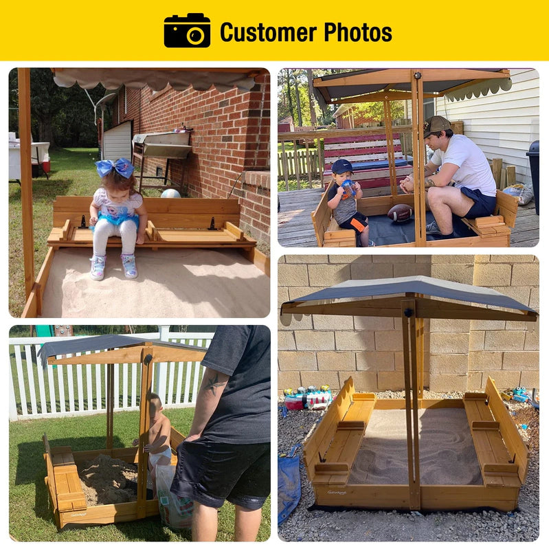 Morgete 47 In. Outdoor Sandbox For Kids With Lid And Bench, Wooden Sand Play Toys Center
