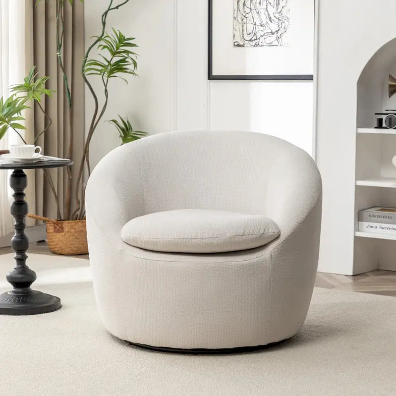 Swivel Barrel Chair, 360 Degree Rotation, Boucle Fabric