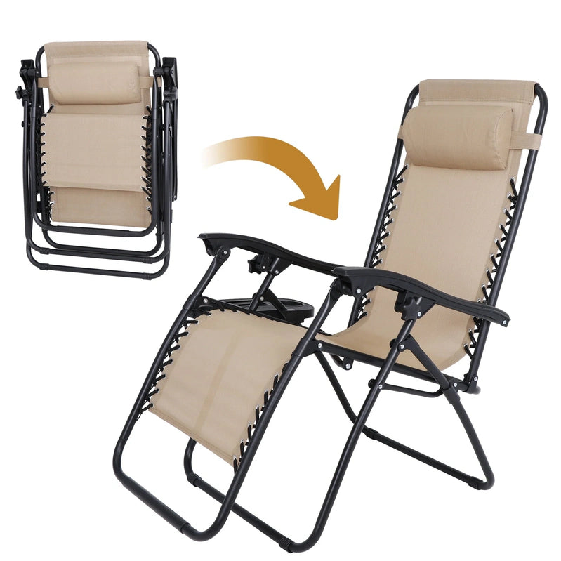 HomGarden 2 Pack Steel Zero-Gravity Chair, Beige